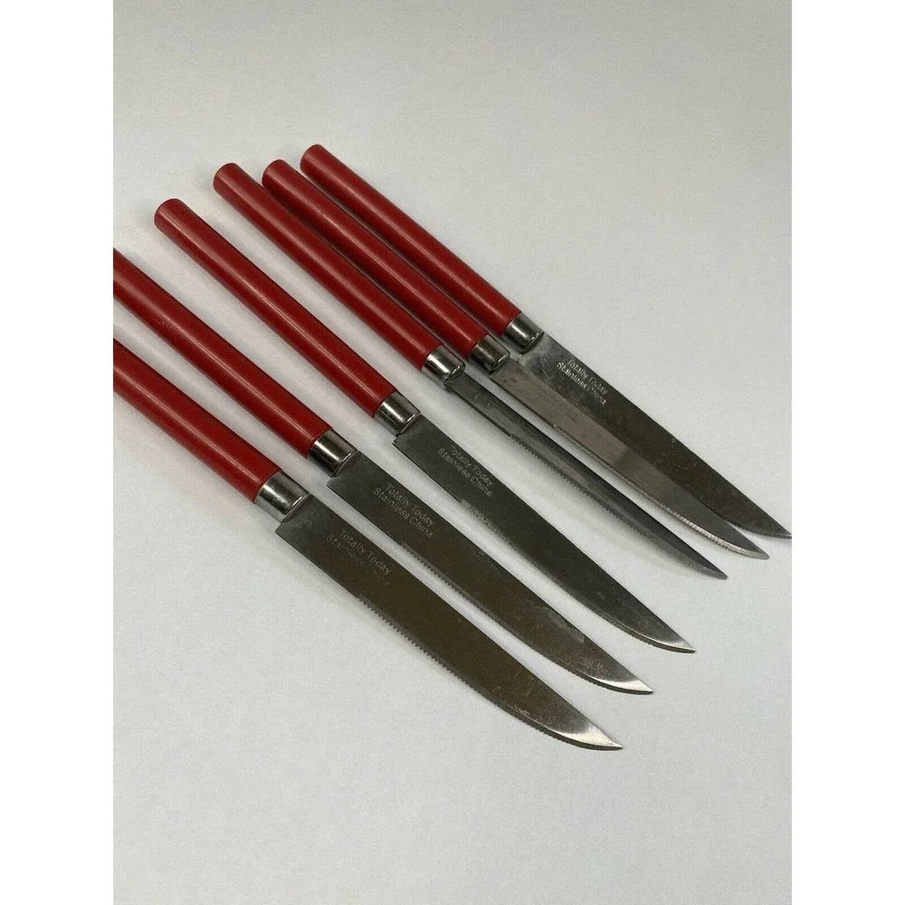 Totally Today RED Plastic Handle Stainless Flatware - Six pieces Steak￼ Knifers